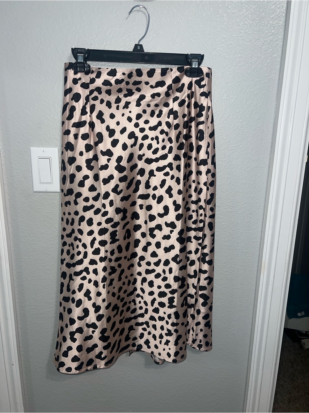 Princess Polly Beige Satin Midi Skirt with Black Leopard Spots